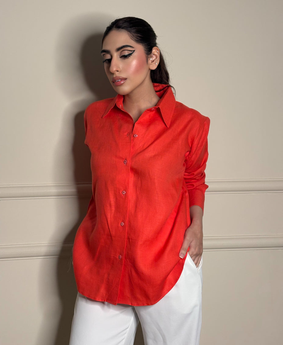 Tangerine Irish Linen Button Down Shirt