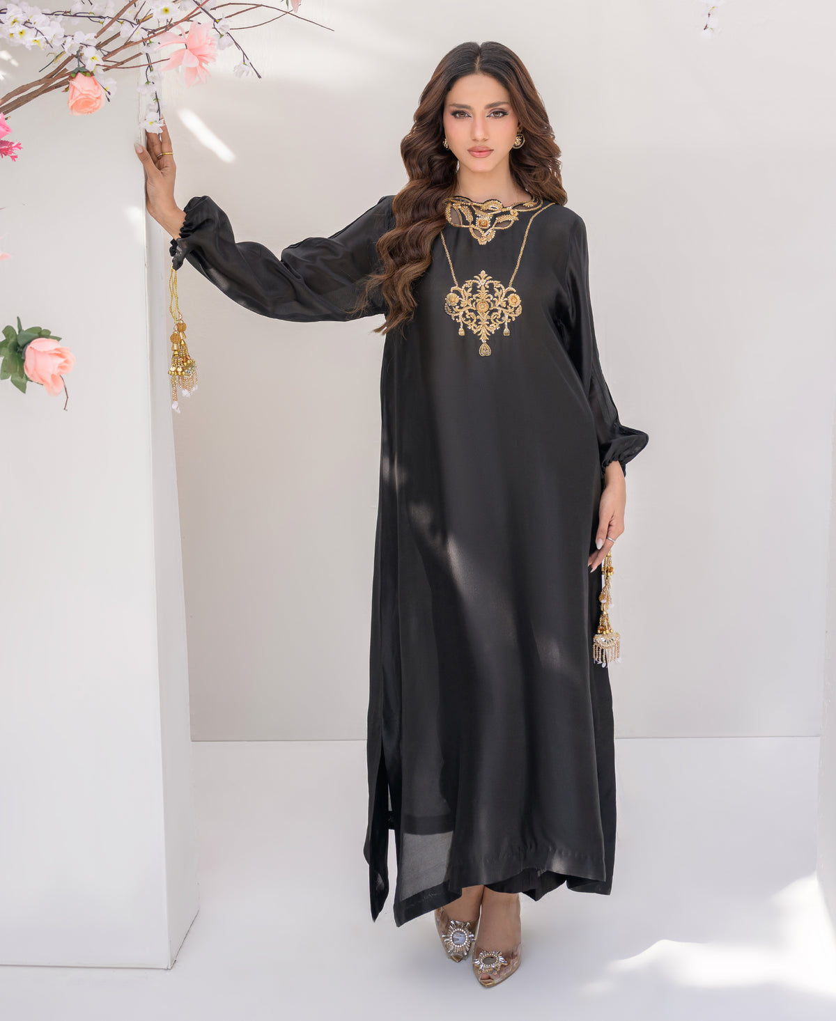 Black outfit with gold embriodery women festive look