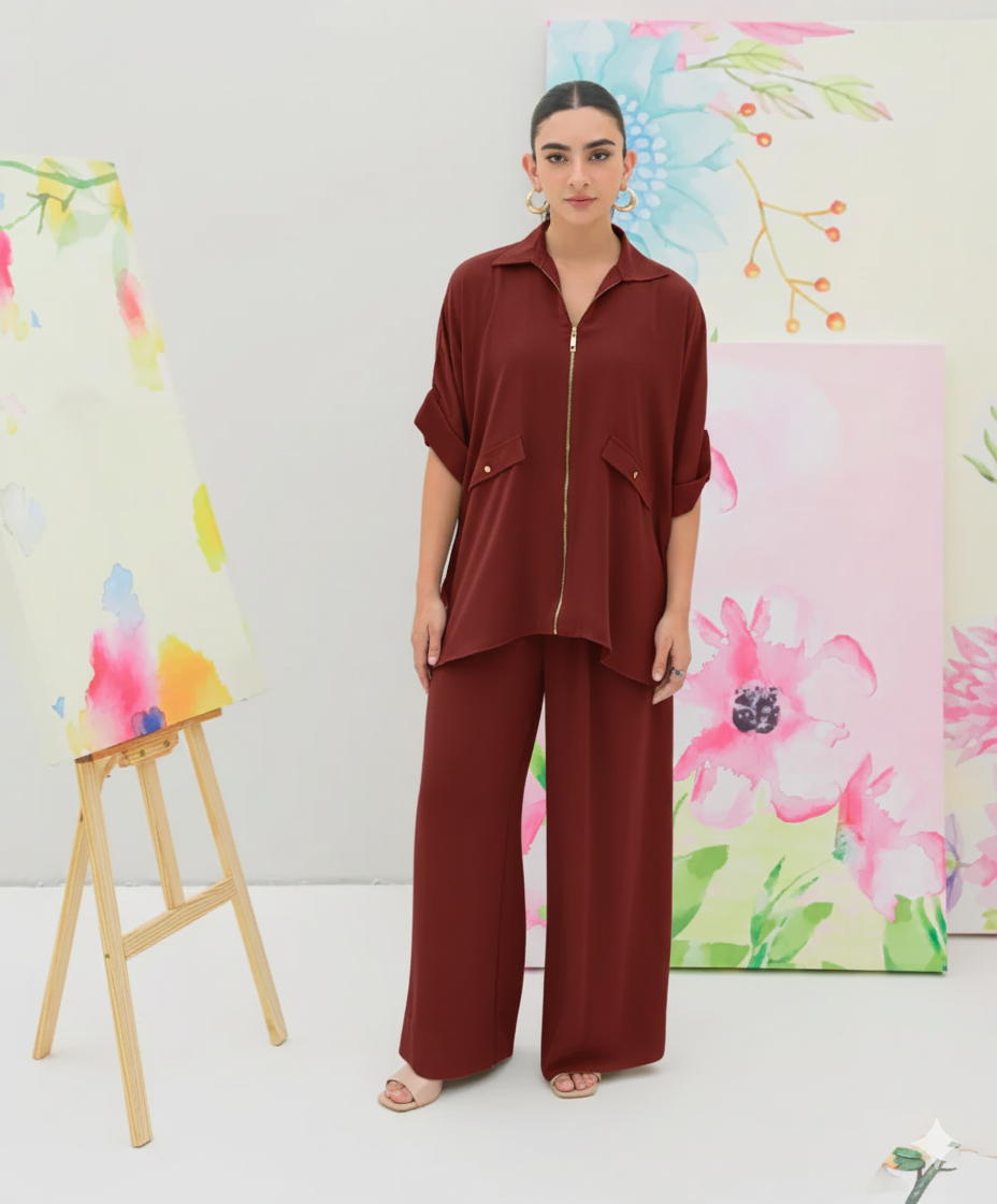 Maroon Drop Shoulder Co-ord