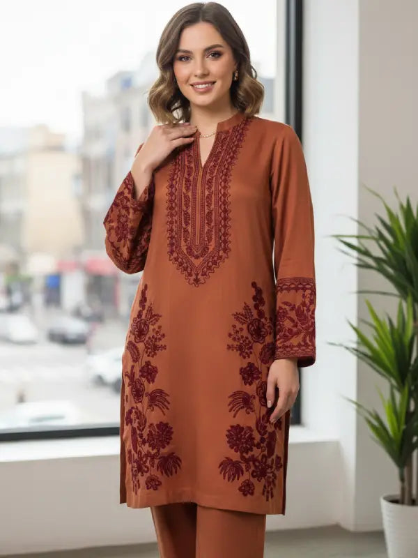 Rust Embroidered Co-Ord Set