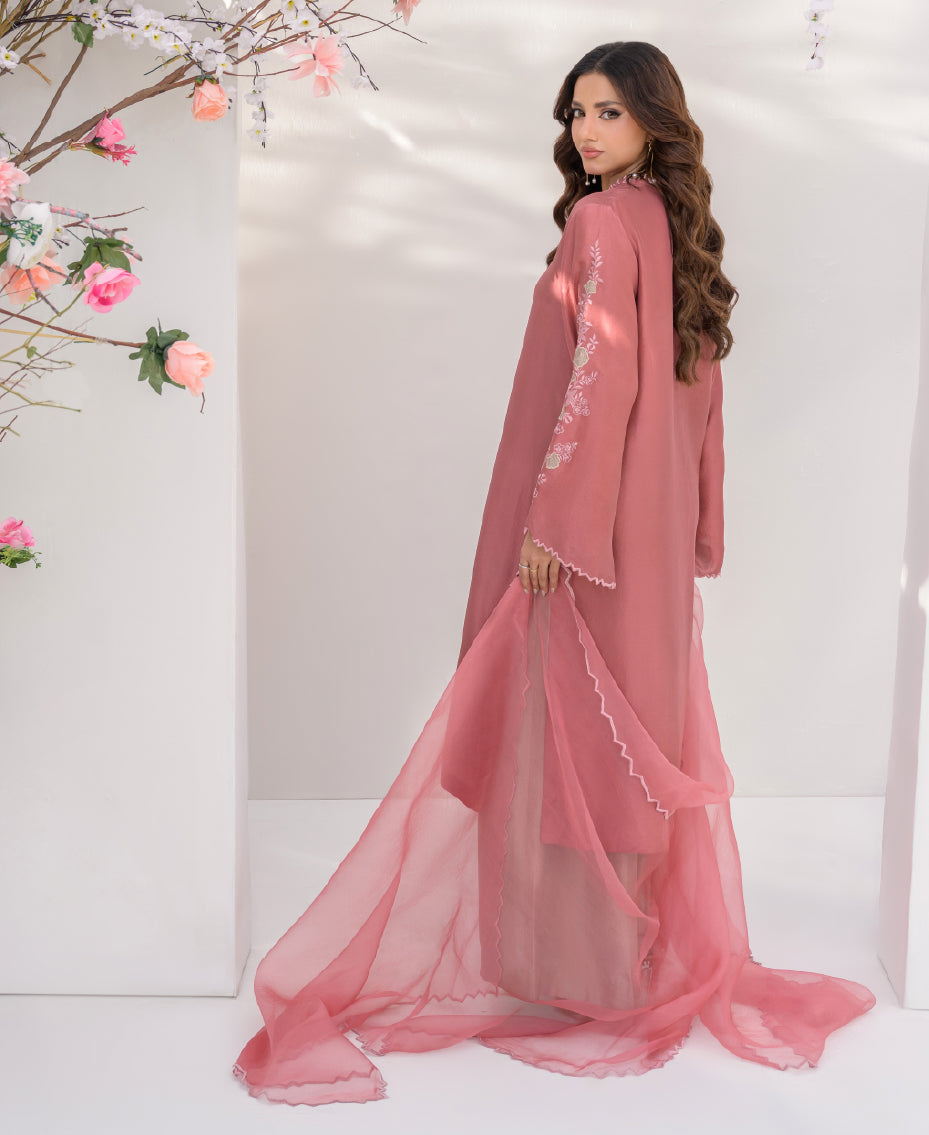 Pink raw silk designer dress for women